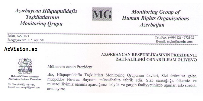 Les défenseurs de droit tiennent à remercier le Président İlham Aliyev